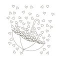 Monochrome umbrella with hearts on white background romantic